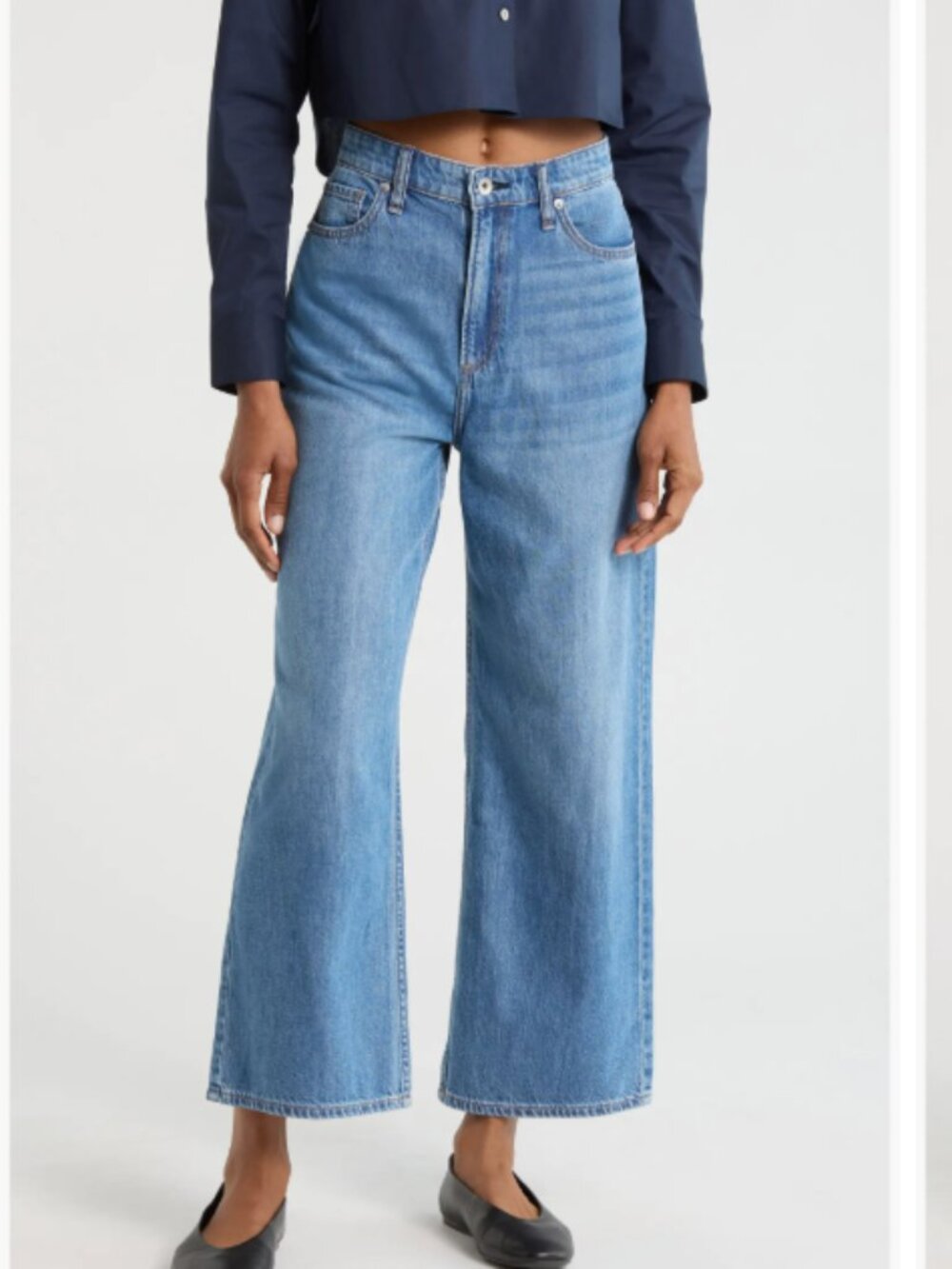 rag & bone Lori Mid Rise Crop Wide Leg Jeans Sz 31 Medium Wash Blue Denim Baggy